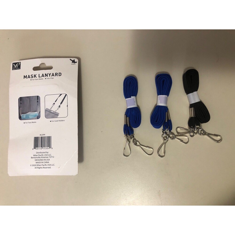 Mask Lanyard - 3 Count - Black & Blue - For Face Masks, Card Holder, ID Holder